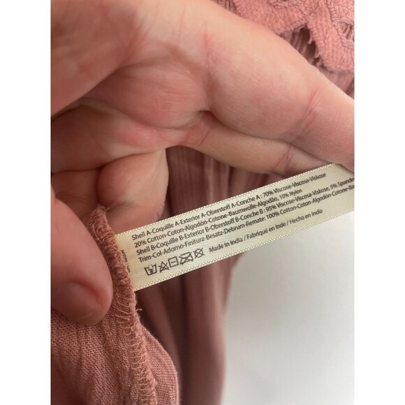 Free People Small One Adella Slip Mini Dress Rose Crochet Lace Tiered Ruffle NWT - Picture 14 of 14